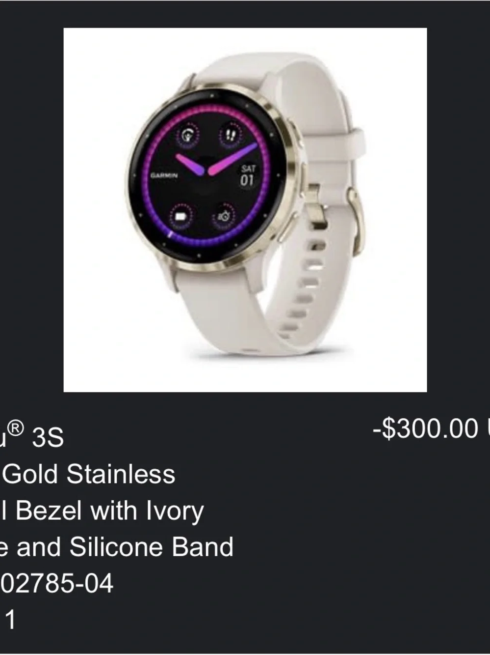 garmin Venu 3S Ivory Silicone Smartwatch with Gold Bezel